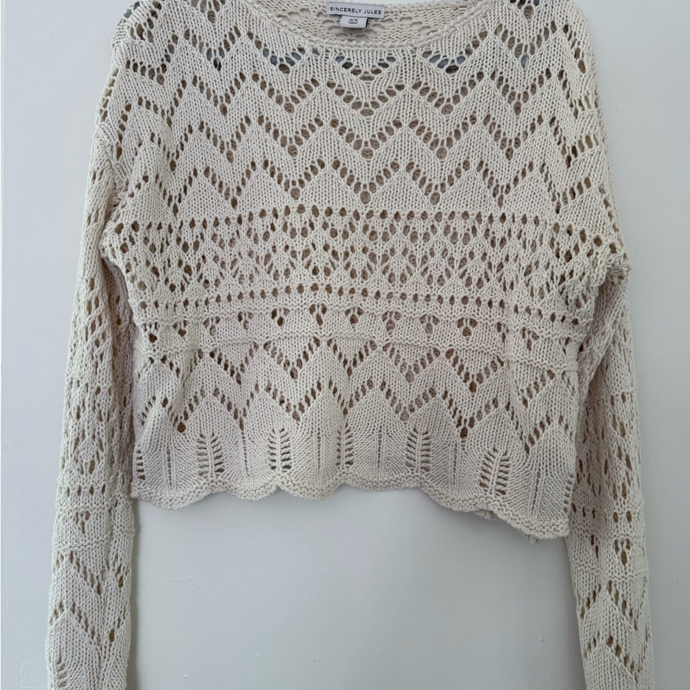 Sincerely Jules Cream Crew Neck Sweater with Intricate Knit Design